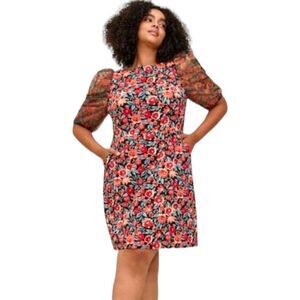 TORRID Plus Size Mini Scuba Crepe & Organza Floral High Neck Puff Sleeve dress.